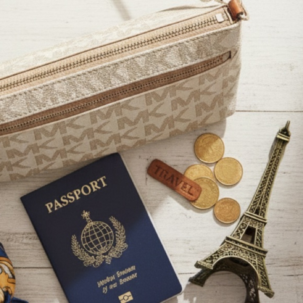 Michael Kors MK Logo Wristlet Shoulder Bag | Beige Tan Canvas